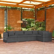 vidaXL 5-delige Loungeset met kussens poly rattan grijs