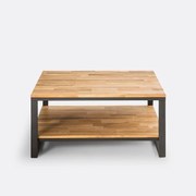 Vierkante salontafel van massief eikenhout en staal, HIBA