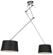 Hanglamp staal met linnen kappen zwart 35 cm 2-licht - Blitz Modern E27 cilinder / rond rond Binnenverlichting Lamp