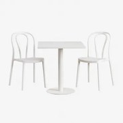 Set Van Vierkante Tafel 70x70 Cm En 2 Tuinstoelen Mizzi Glaciale Wit - Sklum