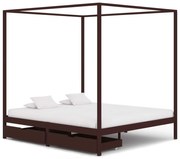 vidaXL Hemelbedframe met 2 lades grenenhout donkerbruin 160x200 cm