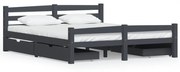 vidaXL Bedframe met 4 lades massief grenenhout donkergrijs 160x200 cm