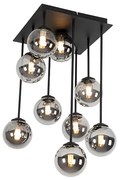 Moderne plafondlamp zwart 9-lichts met smoke glas - Athens Landelijk G9 rond Binnenverlichting Lamp