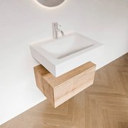 Zaro Alan badmeubel 60cm washed oak 1 lade met vrijhangende wastafel cloud midden 1 kraangat talc