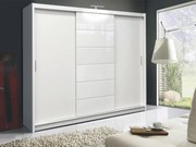 Kledingkast Salum, Glanzend wit, Wit, 215x250x61cm, 222.5 kg, Kledingkast deuren: Schuivend, Aantal planken: 8, Aantal planken: 8