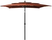 vidaXL Parasol 3-laags met aluminium paal 2,5x2,5 m terracottakleurig