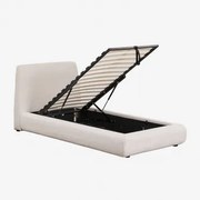 Bed Met Opklapbare Gestoffeerde Opbergruimte Norena Stof Crème Beige & 90 X 190 Cm - Sklum