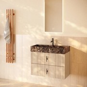 Muebles Murcia badmeubel ribbelfront 80cm naturel eiken met Dark Emperador wastafel met kraangat