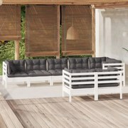 vidaXL 8-delige Loungeset met kussens massief grenenhout wit