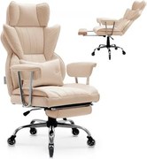 VEVOR Executive Office Chair Draaistoel met hoge rugleuning, afneembare armleuningen en voetensteun, bureaustoel met veerkrachtig schuimkussen voor studie en gamen, bruin