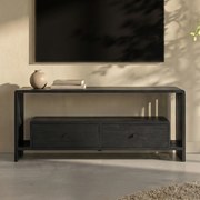 Zwart Tv-meubel Teak Latjes - 110x30x50cm.