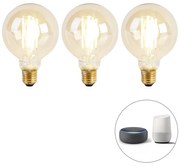 Set van 3 smart E27 dim to warm LED lampen G95 goldline 7W 806 lm 1800K - 3000K