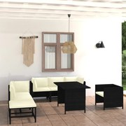 vidaXL 8-delige Loungeset met kussens poly rattan zwart