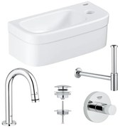 GROHE Euro fonteinset 37x18cm 1 kraangat zonder overloop gebogen chromen kraan sifon afvoerplug handdoekhaak fontein Rechthoek wit 0437366/0434215/ga31755/0438129/sw197129/