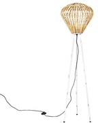 Landelijke vloerlamp tripod bamboe met wit - Canna Diamond