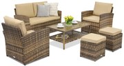 Monaco Coffee tuinmeubelen 4 + 2 Garden Point poefs bruin