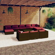 vidaXL 11-delige Loungeset met kussens poly rattan bruin