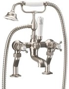 Crosswater Belgravia Badkraan - staand - 2 gats - handoucheset - kruisgreep - geborsteld nikkel BL422DL