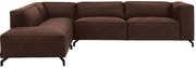 Goossens Bank Calvin bruin, micro leer, 3,5-zits, modern design met ligelement links