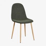 Glamm Eetkamerstoel Met Lusstof Natuurlijk Hout & Bouclé Leger Groen - Sklum