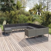 vidaXL 12-delige Loungeset met kussens poly rattan grijs