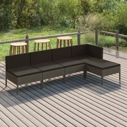 vidaXL 5-delige Loungeset met kussens poly rattan grijs