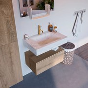 Mondiaz Alan DLux badmeubel 70cm washed oak 1 lade met wastafel opalo midden 1 kraangat