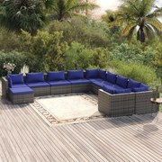 vidaXL 11-delige Loungeset met kussens poly rattan grijs