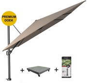 Challenger T1 premium zweefparasol 400x300 cm havanna met 120KG voet en hoes