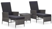 vidaXL 3-delige Loungeset met kussens poly rattan grijs