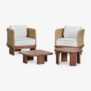 Tuinset Met 2 Fauteuils En 2 Salontafels In Rotan En Famara Acaciahout Acacia Bruin - Sklum