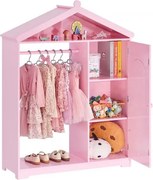 VEVOR Kinderkledingkast 85x31x113,5 cm, Kinderkledingkast met spiegel, kledingstang en planken, Kleedkamerkast van MDF met kastdeur voor meisjes, Kinderkledingkast voor verkleedkleding en poppenkamer, Roze