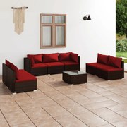 vidaXL 8-delige Loungeset met kussens poly rattan bruin