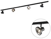 Modern railsysteem met 4 Spot / Opbouwspot / Plafondspots zwart 1-fase 200 cm - Iconic Jeany Modern GU10 Binnenverlichting Lamp