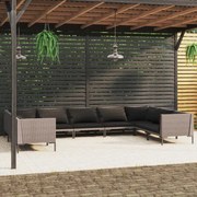 vidaXL 9-delige Loungeset met kussens poly rattan donkergrijs