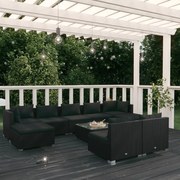 vidaXL 10-delige Loungeset met kussens poly rattan zwart