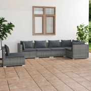 vidaXL 6-delige Loungeset met kussens poly rattan grijs