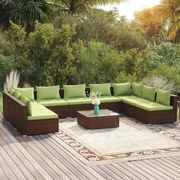 vidaXL 10-delige Loungeset met kussens poly rattan bruin