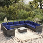 vidaXL 11-delige Loungeset met kussens poly rattan grijs