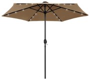 vidaXL Parasol met LED-verlichting en aluminium paal 270 cm taupe