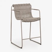 Stapelbare Hoge Kruk Met Armleuningen Van Synthetisch Riet En Staal Revia Moka Bruin & ↑65 Cm - Sklum