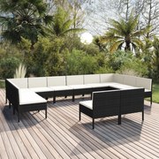 vidaXL 12-delige Loungeset met kussens poly rattan zwart