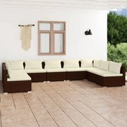 vidaXL 9-delige Loungeset met kussens poly rattan bruin