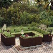 vidaXL 12-delige Loungeset met kussens poly rattan bruin