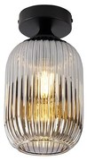 Art deco plafondlamp zwart met smoke glas - Banci