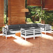 vidaXL 10-delige Loungeset met kussens massief grenenhout wit