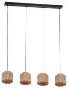 Japandi hanglamp zwart met bruin touw 4-lichts - Smilla