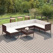 vidaXL 9-delige Loungeset met kussens poly rattan bruin