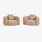 Set Van 2 Coco Chenille Fauteuils Chenille Dik Lattebruin - Sklum