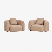 Set Van 2 Coco Chenille Fauteuils Latte Bruin Dikke Chenille - Sklum